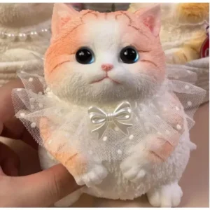 Hot Sale Simulation Silicone Cat Soft Rebound with Bamboo Basket Handmade Toys Girls Birthday Gifts Ornament