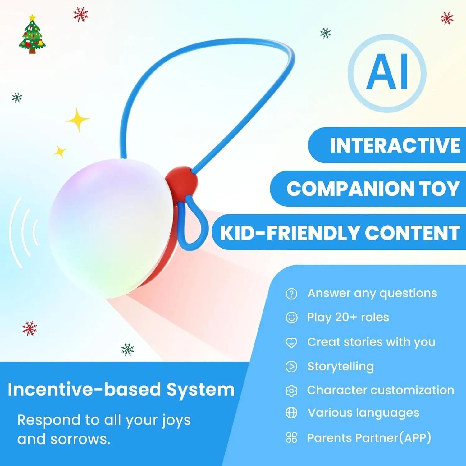 Interactive AI Toy,Bring Fun Learning Companionship to Kids,AI Companion Toy,Wearable to Any Plush Toy,Birthday Gift for Kids